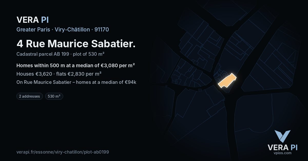 4 Rue Maurice Sabatier, Viry-Châtillon at night – the plot lit, the parcels around coloured by the prices near them