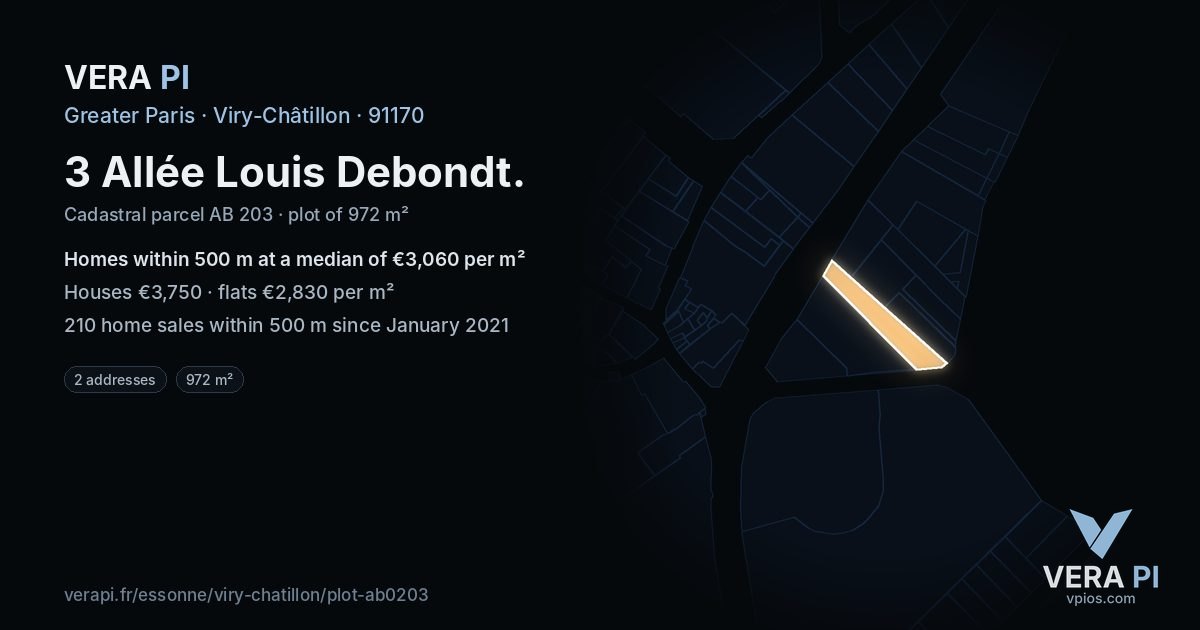 3 Allée Louis Debondt, Viry-Châtillon at night – the plot lit, the parcels around coloured by the prices near them