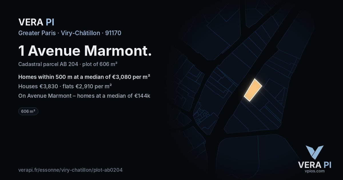 1 Avenue Marmont, Viry-Châtillon at night – the plot lit, the parcels around coloured by the prices near them