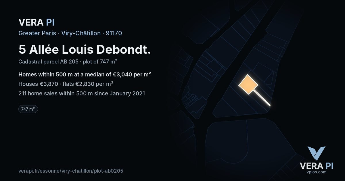 5 Allée Louis Debondt, Viry-Châtillon at night – the plot lit, the parcels around coloured by the prices near them