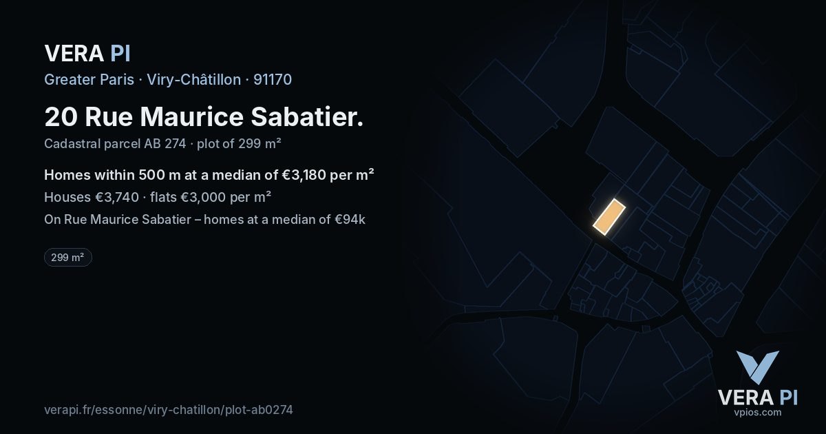 20 Rue Maurice Sabatier, Viry-Châtillon at night – the plot lit, the parcels around coloured by the prices near them