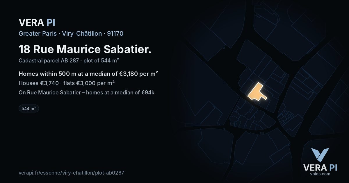 18 Rue Maurice Sabatier, Viry-Châtillon at night – the plot lit, the parcels around coloured by the prices near them