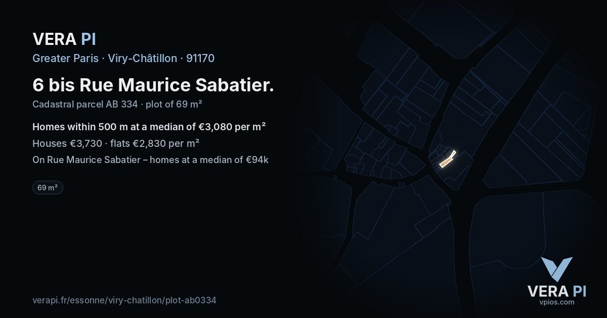 6 bis Rue Maurice Sabatier, Viry-Châtillon at night – the plot lit, the parcels around coloured by the prices near them