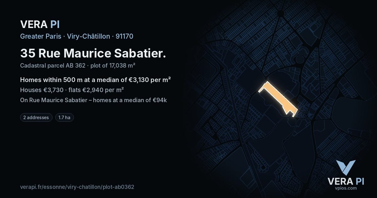 35 Rue Maurice Sabatier, Viry-Châtillon at night – the plot lit, the parcels around coloured by the prices near them