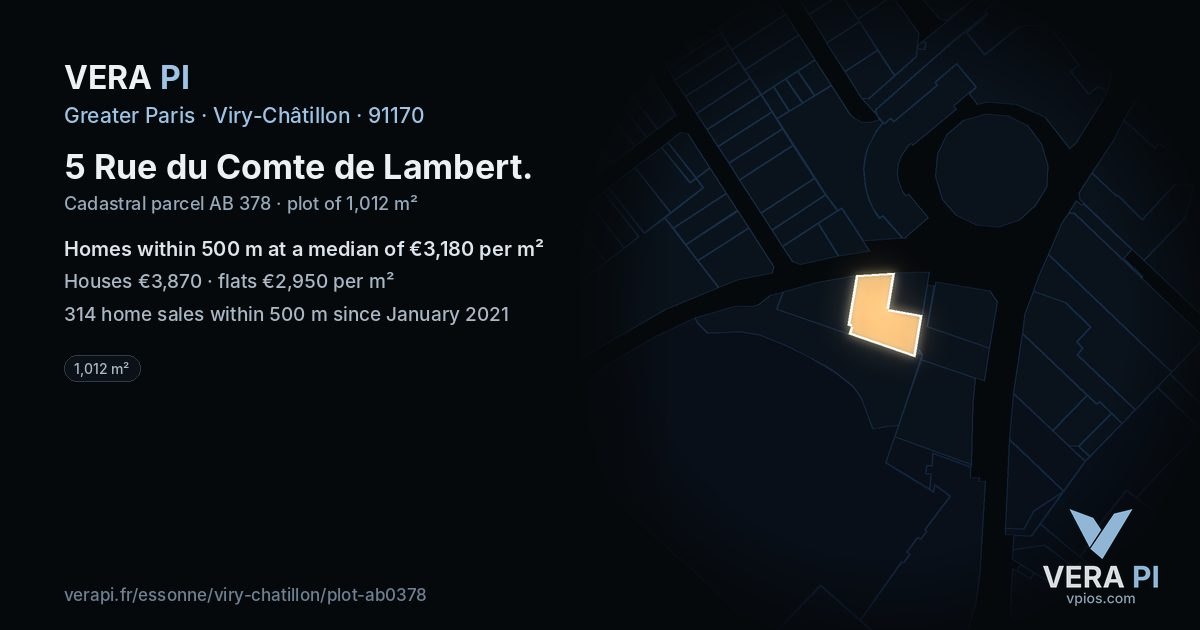 5 Rue du Comte de Lambert, Viry-Châtillon at night – the plot lit, the parcels around coloured by the prices near them