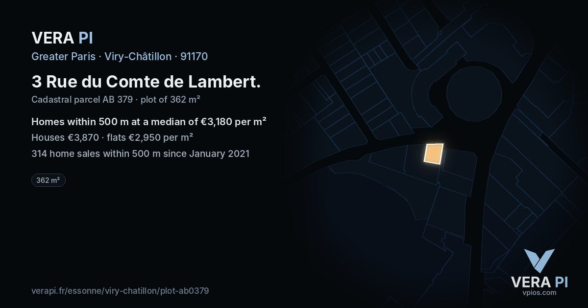 3 Rue du Comte de Lambert, Viry-Châtillon at night – the plot lit, the parcels around coloured by the prices near them