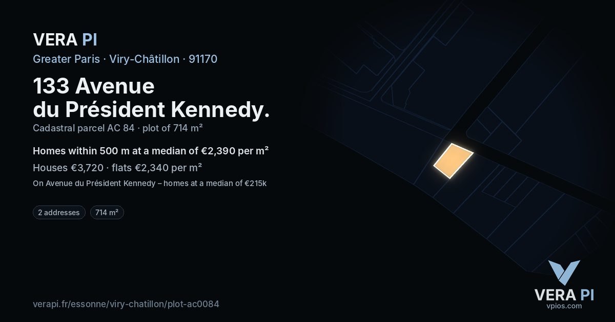 133 Avenue du Président Kennedy, Viry-Châtillon at night – the plot lit, the parcels around coloured by the prices near them