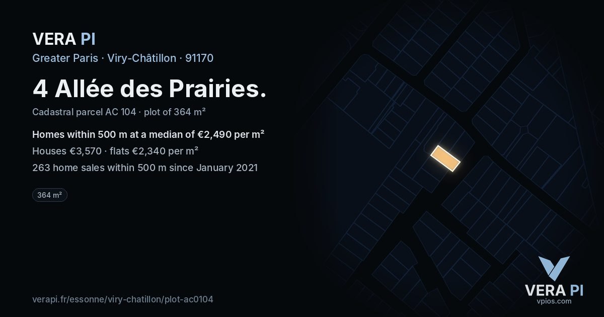 4 Allée des Prairies, Viry-Châtillon at night – the plot lit, the parcels around coloured by the prices near them