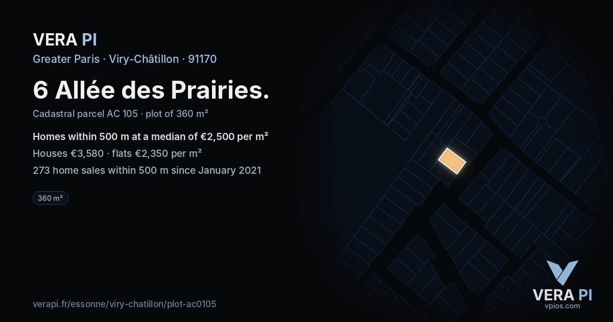 6 Allée des Prairies, Viry-Châtillon at night – the plot lit, the parcels around coloured by the prices near them