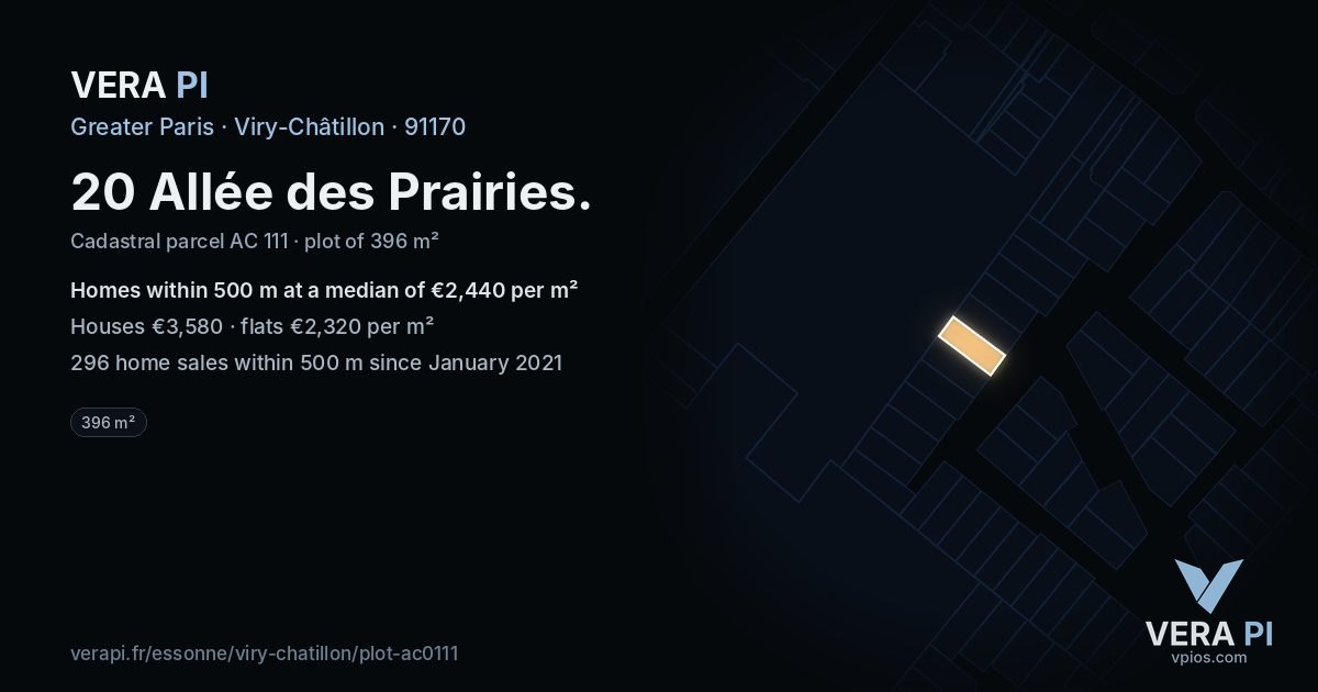 20 Allée des Prairies, Viry-Châtillon at night – the plot lit, the parcels around coloured by the prices near them