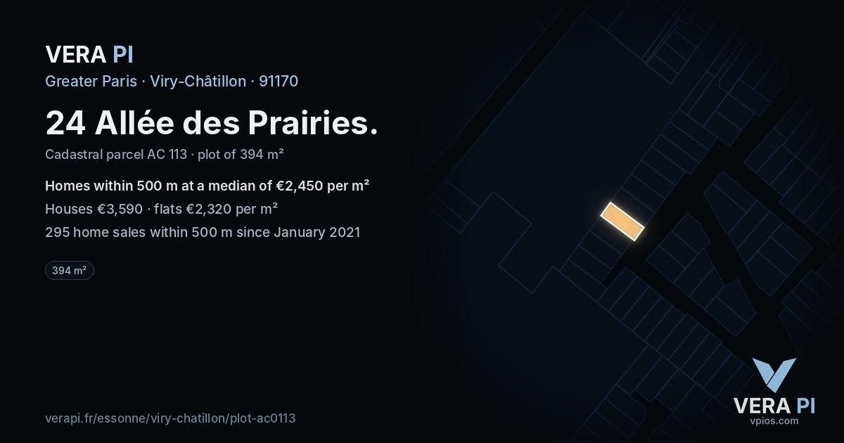 24 Allée des Prairies, Viry-Châtillon at night – the plot lit, the parcels around coloured by the prices near them