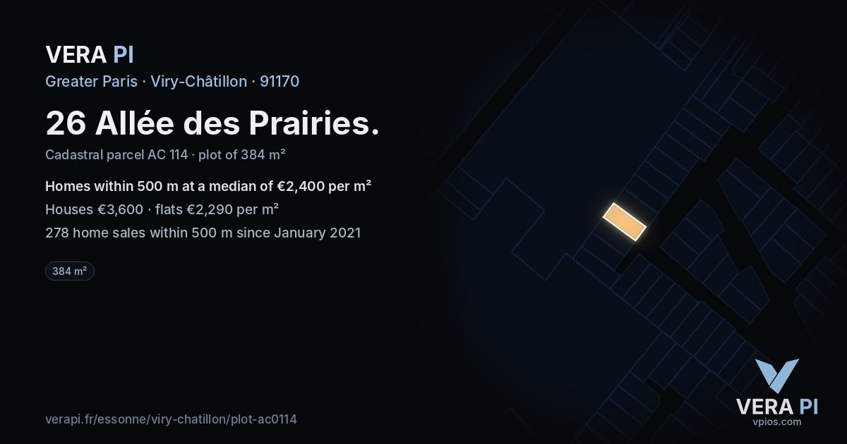 26 Allée des Prairies, Viry-Châtillon at night – the plot lit, the parcels around coloured by the prices near them