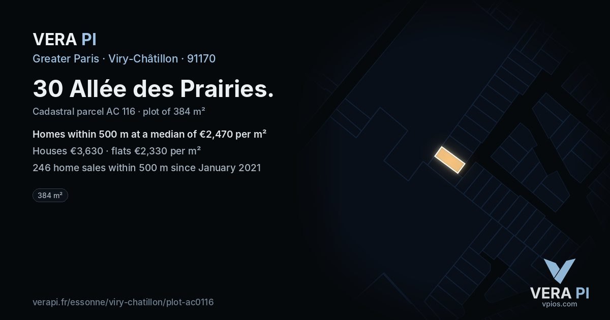 30 Allée des Prairies, Viry-Châtillon at night – the plot lit, the parcels around coloured by the prices near them