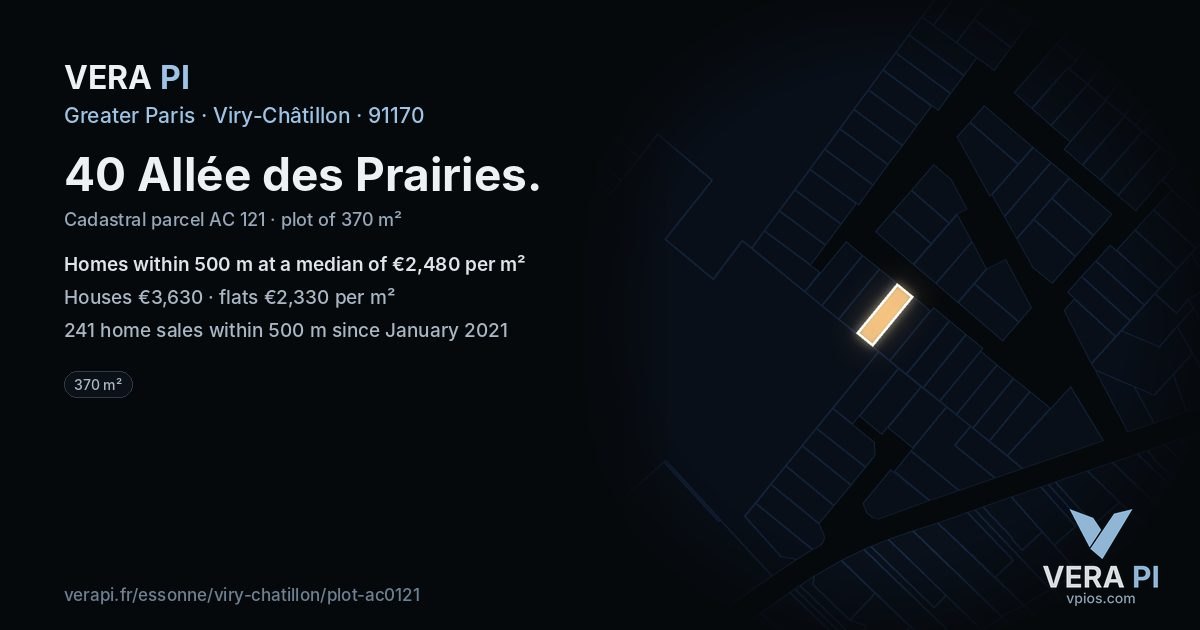 40 Allée des Prairies, Viry-Châtillon at night – the plot lit, the parcels around coloured by the prices near them