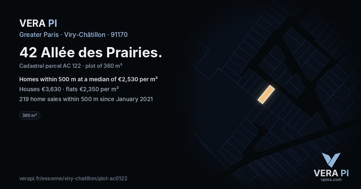 42 Allée des Prairies, Viry-Châtillon at night – the plot lit, the parcels around coloured by the prices near them