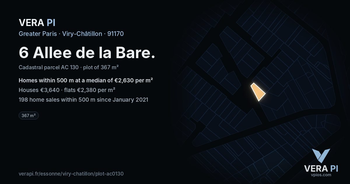 6 Allee de la Bare, Viry-Châtillon at night – the plot lit, the parcels around coloured by the prices near them