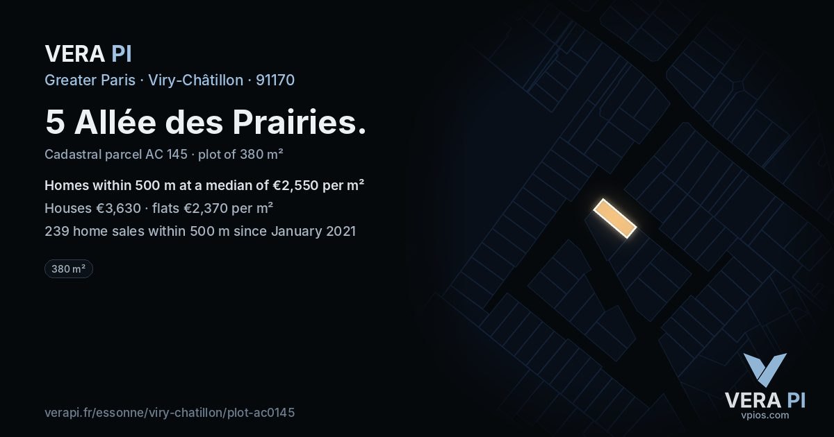 5 Allée des Prairies, Viry-Châtillon at night – the plot lit, the parcels around coloured by the prices near them