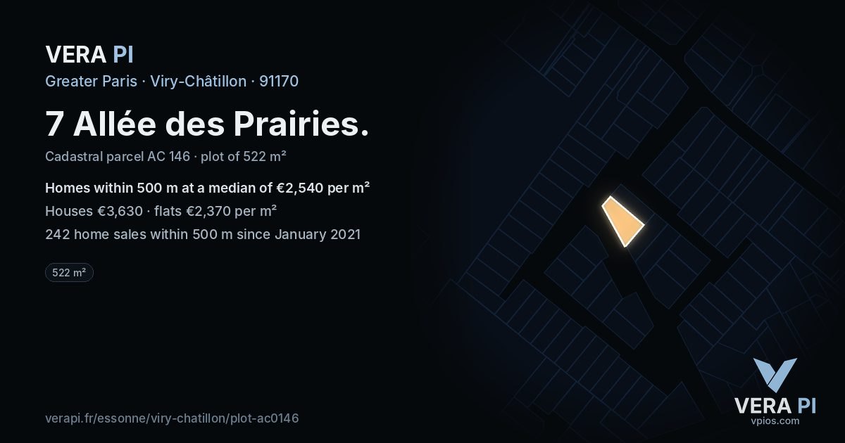 7 Allée des Prairies, Viry-Châtillon at night – the plot lit, the parcels around coloured by the prices near them