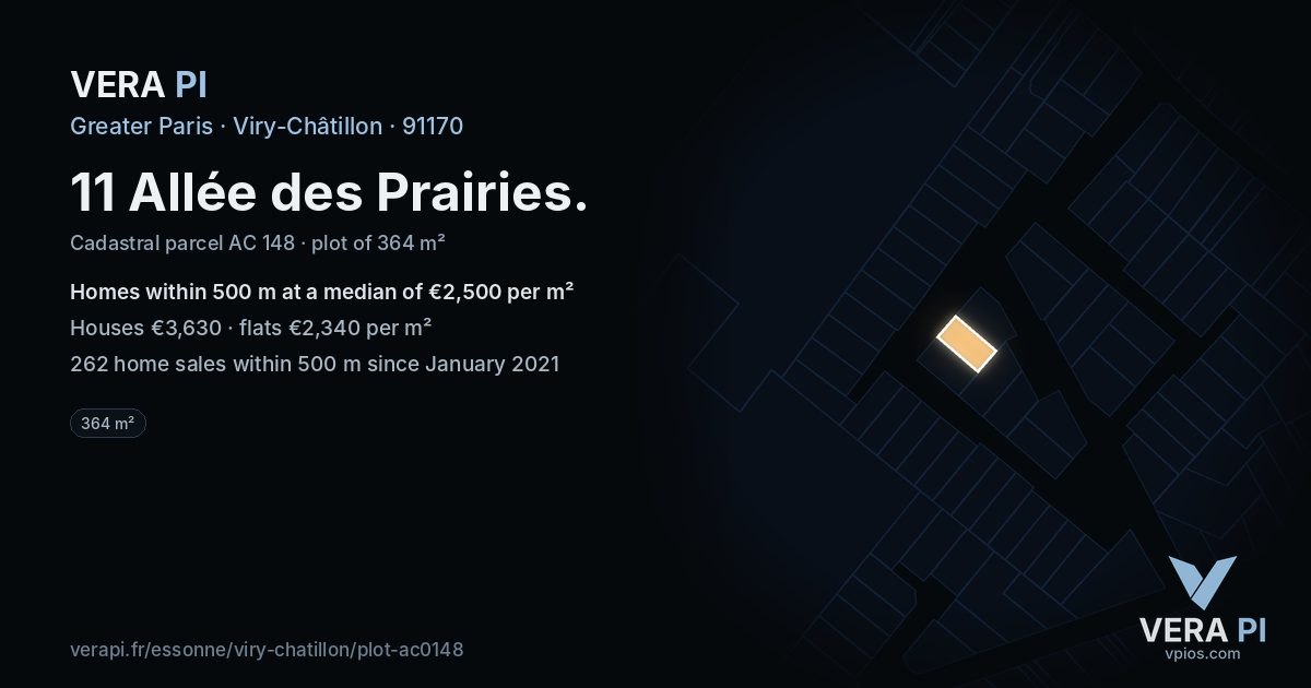 11 Allée des Prairies, Viry-Châtillon at night – the plot lit, the parcels around coloured by the prices near them