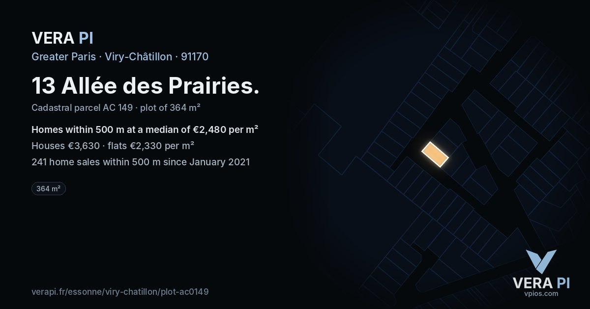 13 Allée des Prairies, Viry-Châtillon at night – the plot lit, the parcels around coloured by the prices near them