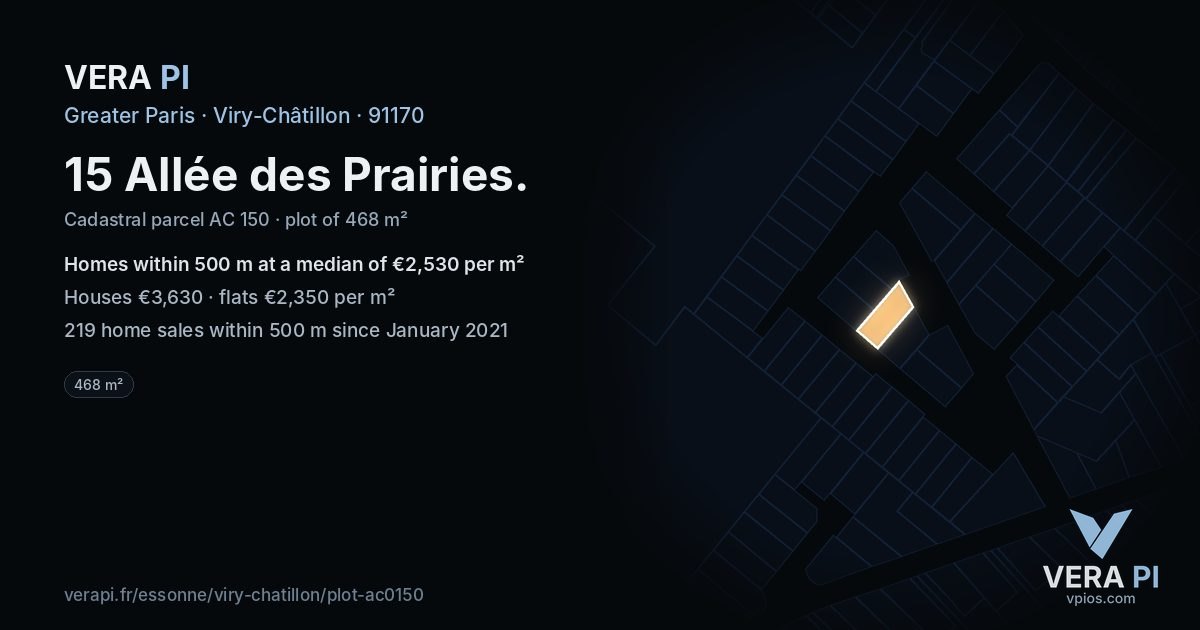 15 Allée des Prairies, Viry-Châtillon at night – the plot lit, the parcels around coloured by the prices near them