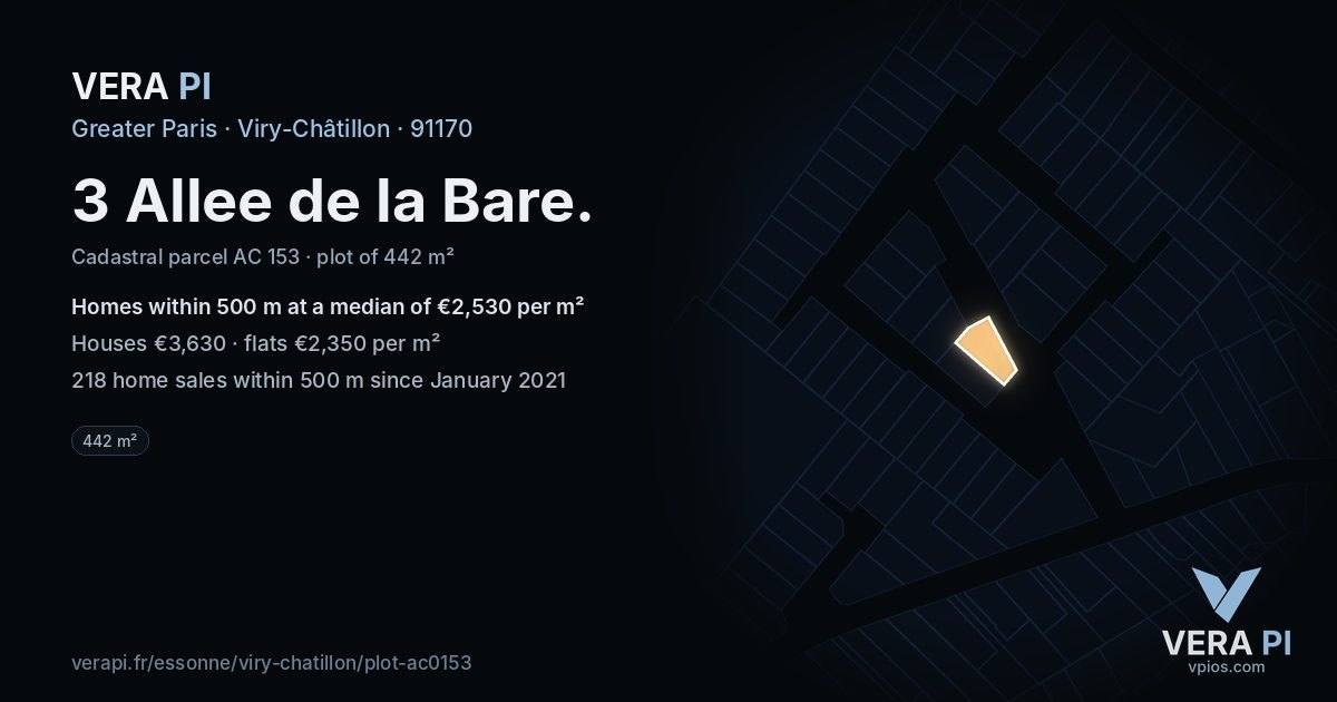 3 Allee de la Bare, Viry-Châtillon at night – the plot lit, the parcels around coloured by the prices near them