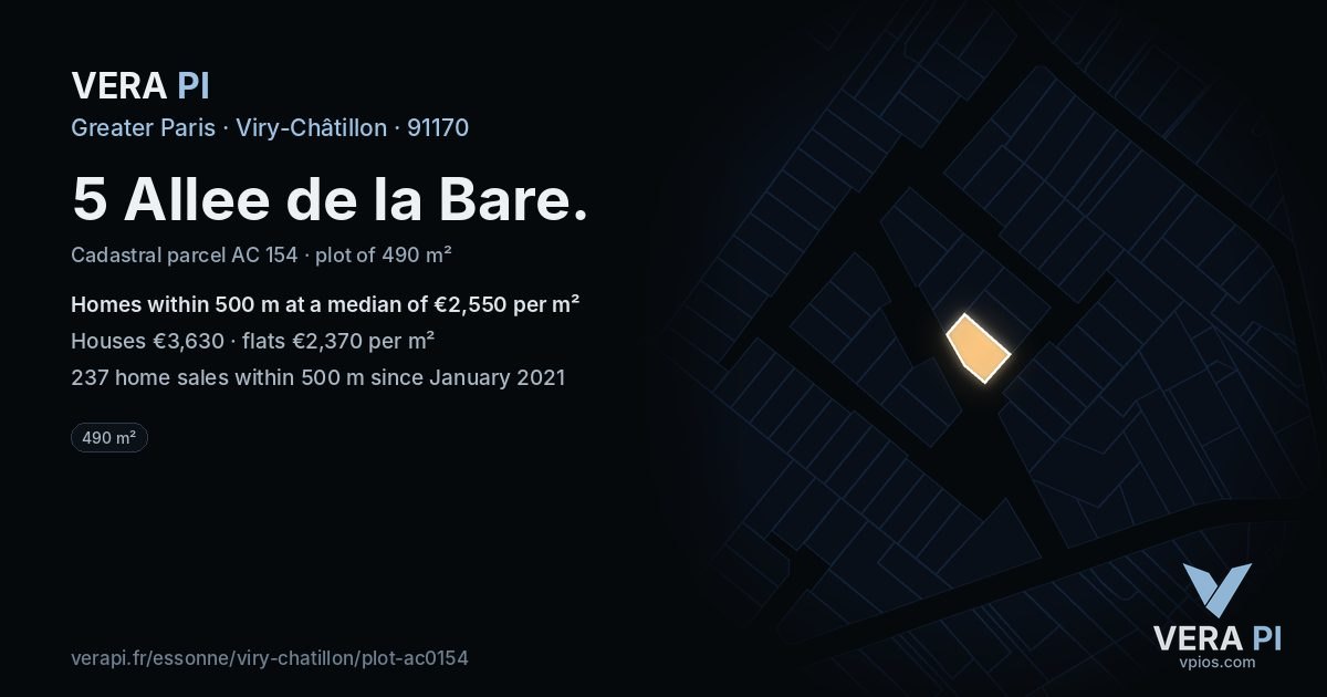 5 Allee de la Bare, Viry-Châtillon at night – the plot lit, the parcels around coloured by the prices near them