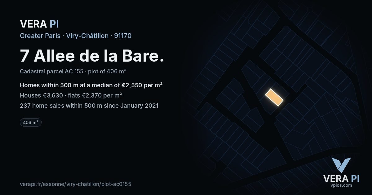 7 Allee de la Bare, Viry-Châtillon at night – the plot lit, the parcels around coloured by the prices near them