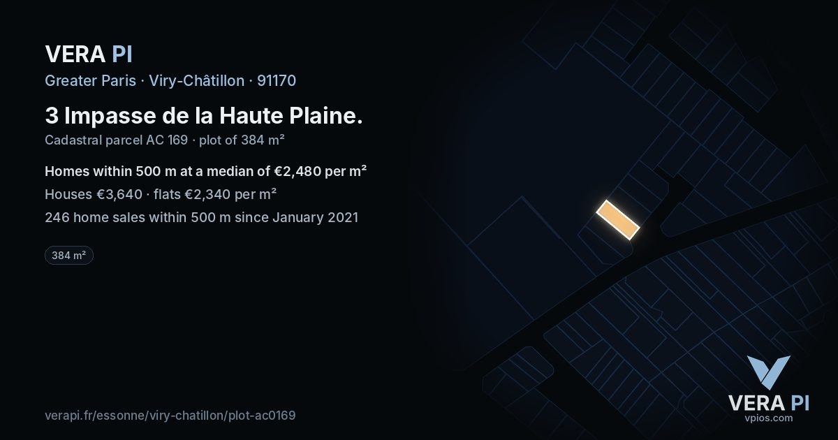 3 Impasse de la Haute Plaine, Viry-Châtillon at night – the plot lit, the parcels around coloured by the prices near them