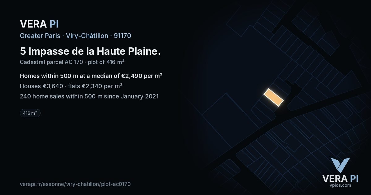5 Impasse de la Haute Plaine, Viry-Châtillon at night – the plot lit, the parcels around coloured by the prices near them
