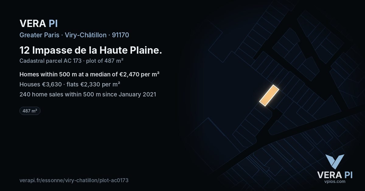 12 Impasse de la Haute Plaine, Viry-Châtillon at night – the plot lit, the parcels around coloured by the prices near them