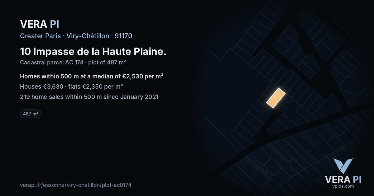 10 Impasse de la Haute Plaine, Viry-Châtillon at night – the plot lit, the parcels around coloured by the prices near them