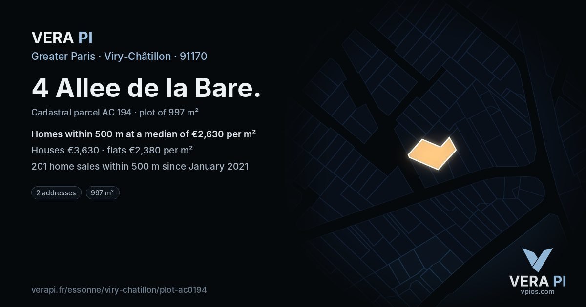 4 Allee de la Bare, Viry-Châtillon at night – the plot lit, the parcels around coloured by the prices near them