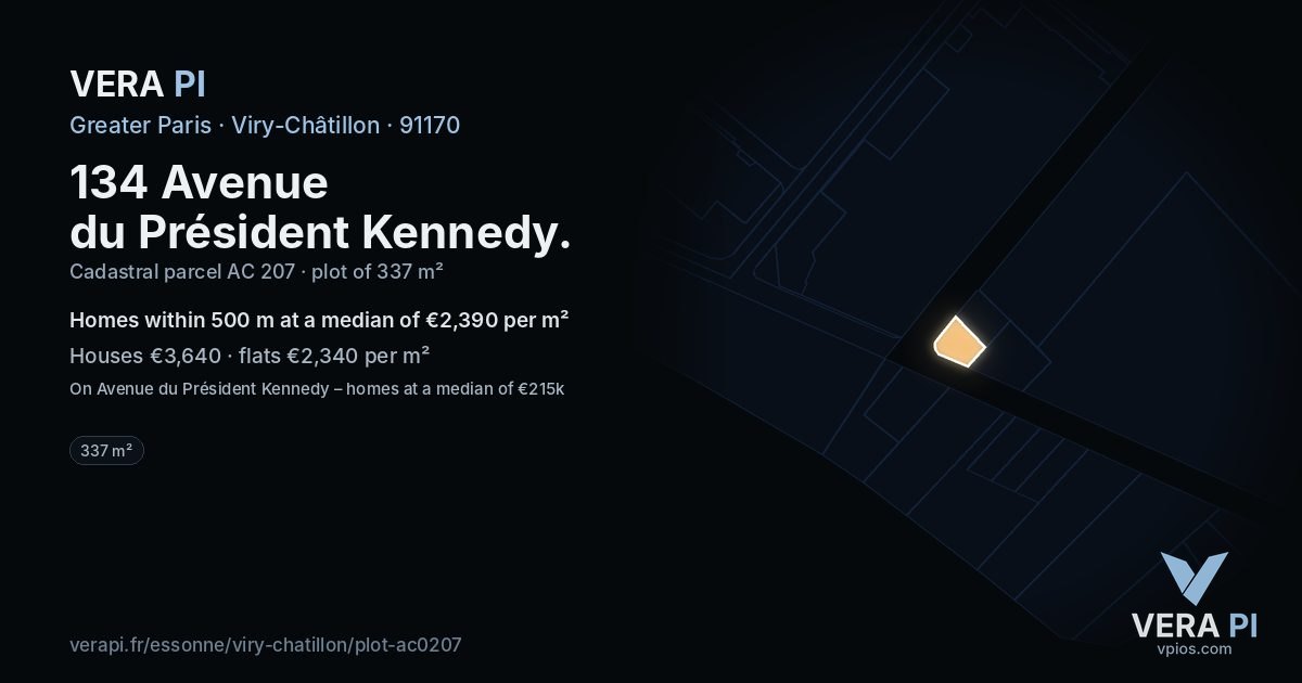 134 Avenue du Président Kennedy, Viry-Châtillon at night – the plot lit, the parcels around coloured by the prices near them