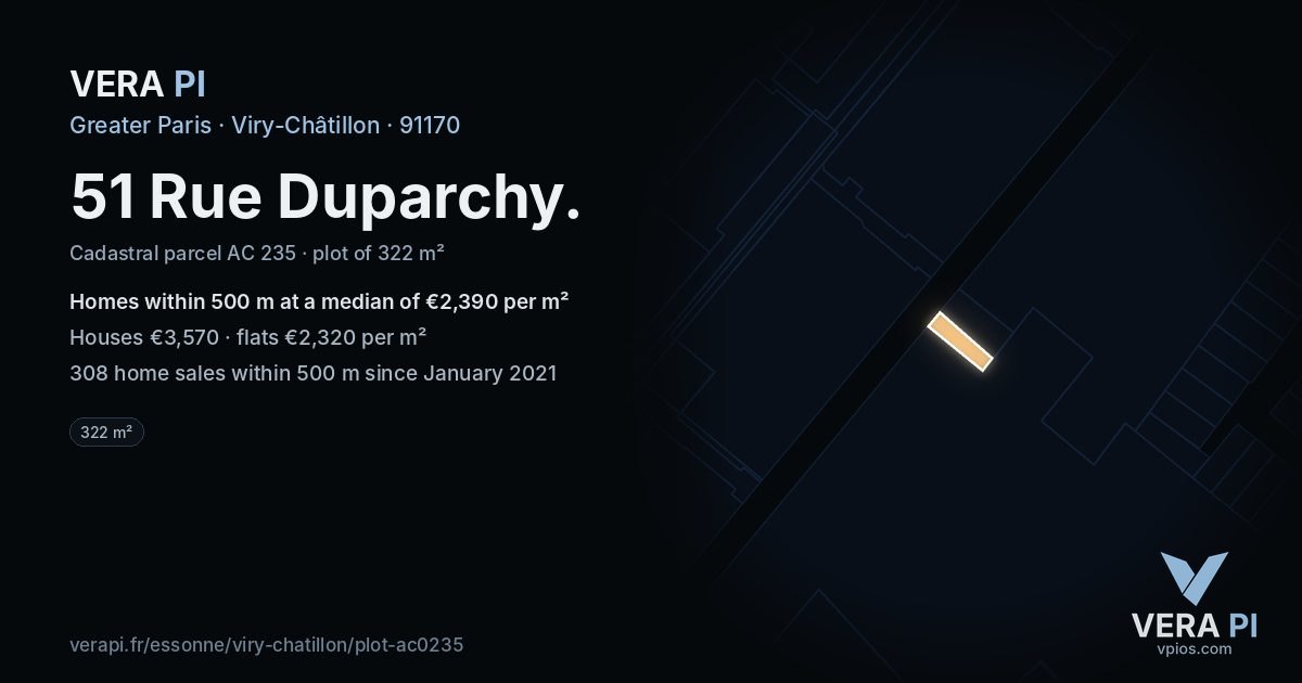 51 Rue Duparchy, Viry-Châtillon at night – the plot lit, the parcels around coloured by the prices near them