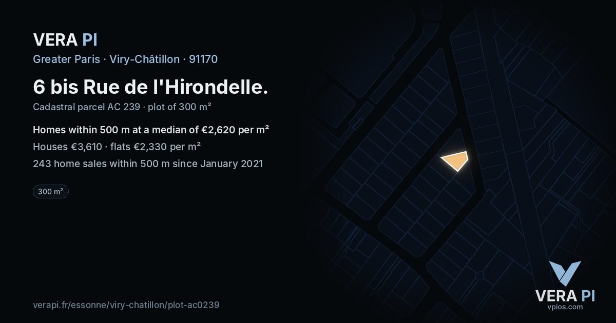 6 bis Rue de l'Hirondelle, Viry-Châtillon at night – the plot lit, the parcels around coloured by the prices near them