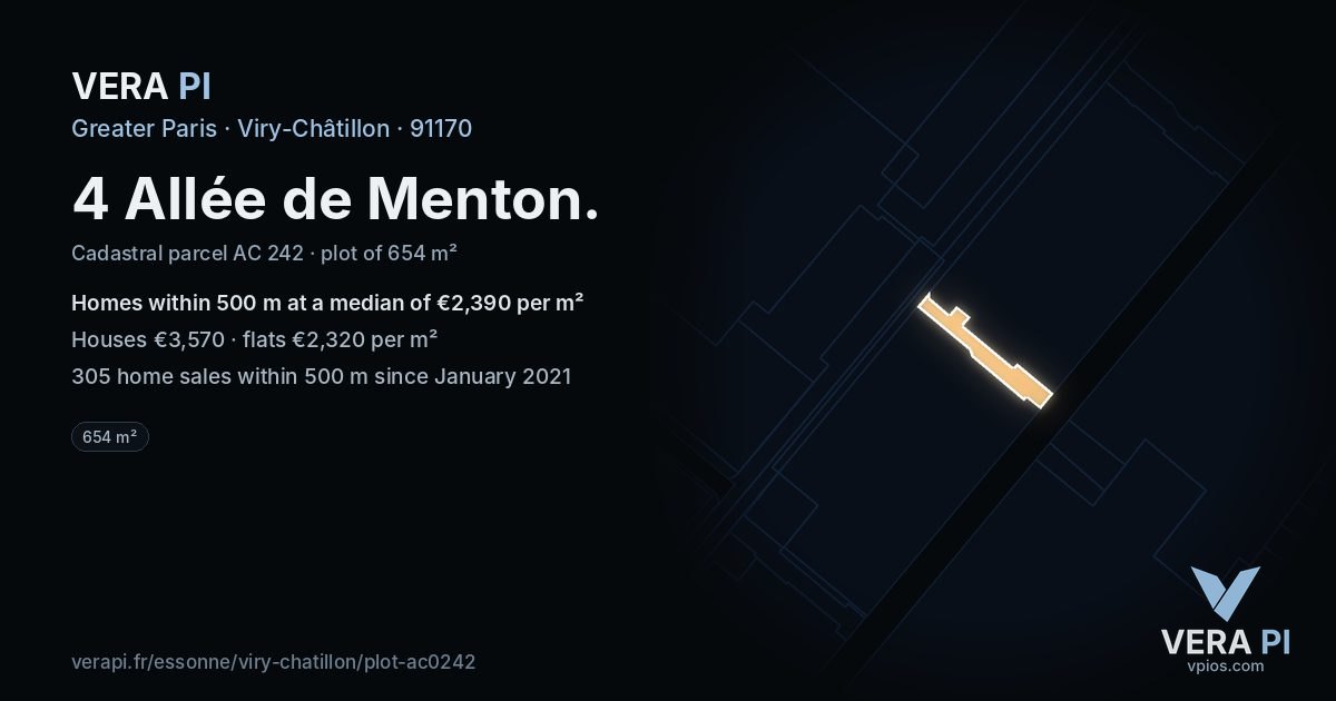 4 Allée de Menton, Viry-Châtillon at night – the plot lit, the parcels around coloured by the prices near them
