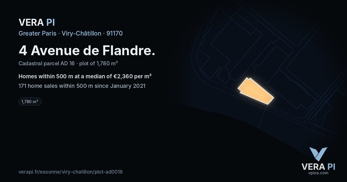 4 Avenue de Flandre, Viry-Châtillon at night – the plot lit, the parcels around coloured by the prices near them