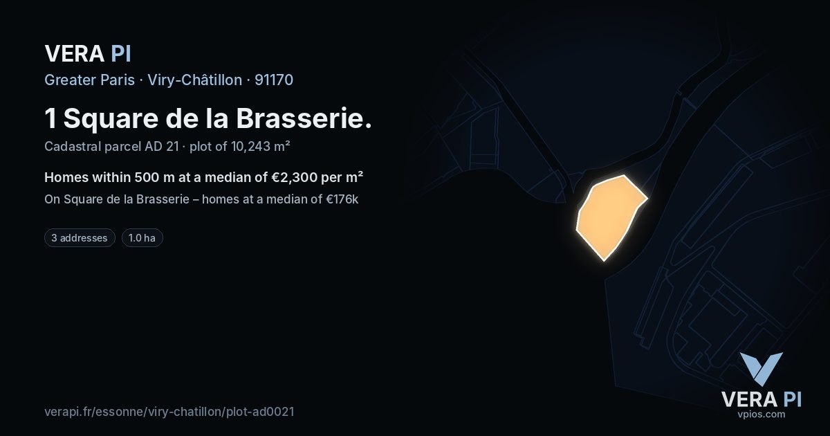 1 Square de la Brasserie, Viry-Châtillon at night – the plot lit, the parcels around coloured by the prices near them