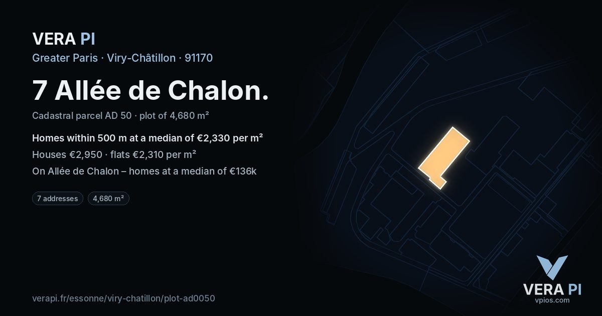 7 Allée de Chalon, Viry-Châtillon at night – the plot lit, the parcels around coloured by the prices near them