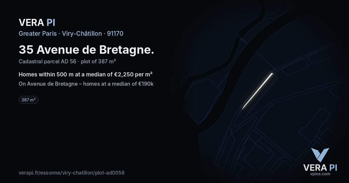 35 Avenue de Bretagne, Viry-Châtillon at night – the plot lit, the parcels around coloured by the prices near them