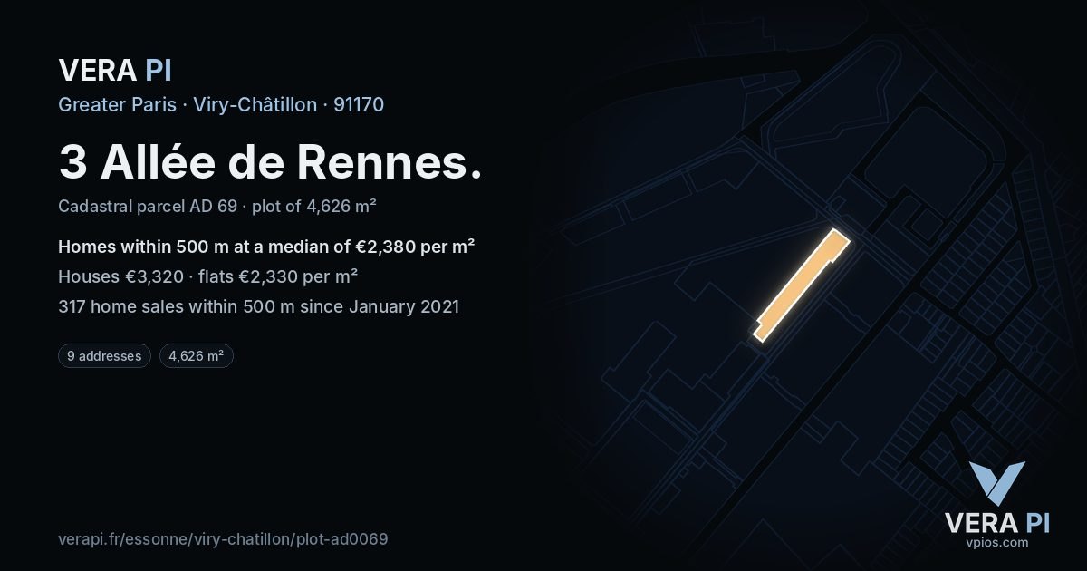 3 Allée de Rennes, Viry-Châtillon at night – the plot lit, the parcels around coloured by the prices near them