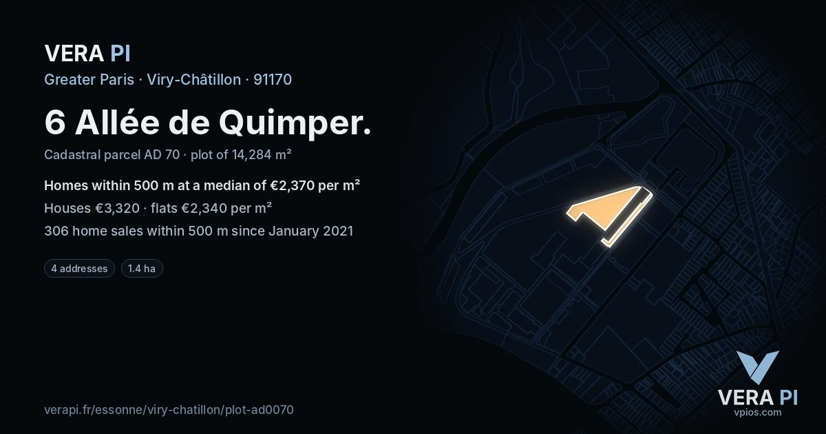 6 Allée de Quimper, Viry-Châtillon at night – the plot lit, the parcels around coloured by the prices near them