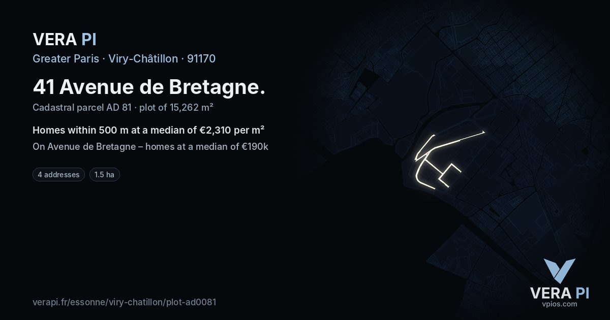 41 Avenue de Bretagne, Viry-Châtillon at night – the plot lit, the parcels around coloured by the prices near them