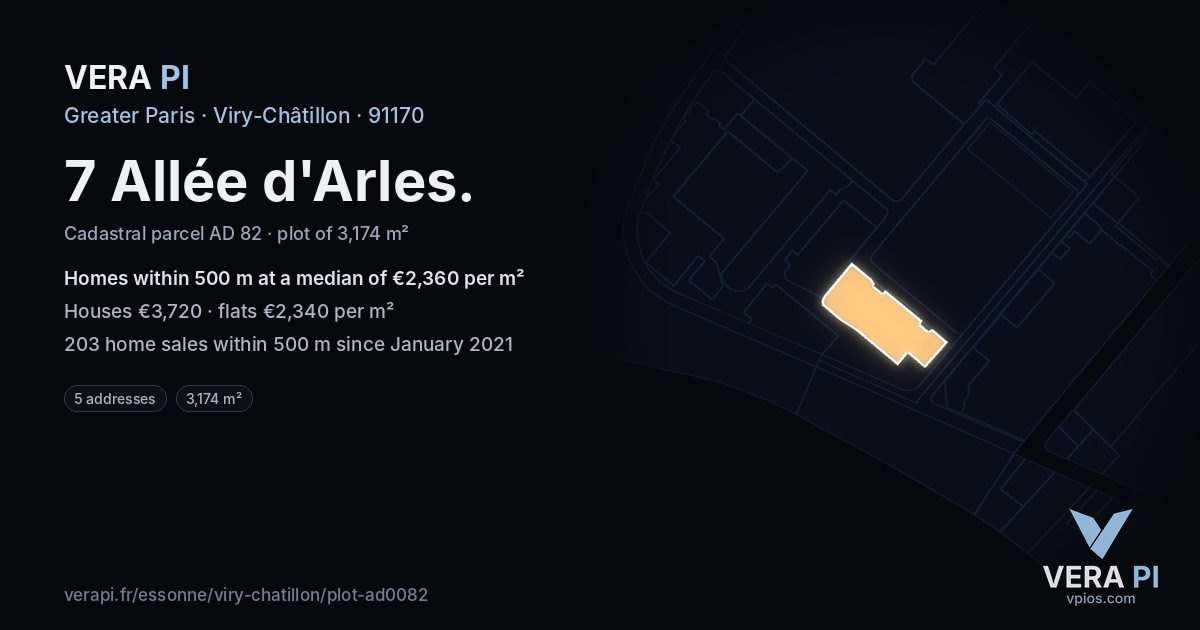 7 Allée d'Arles, Viry-Châtillon at night – the plot lit, the parcels around coloured by the prices near them