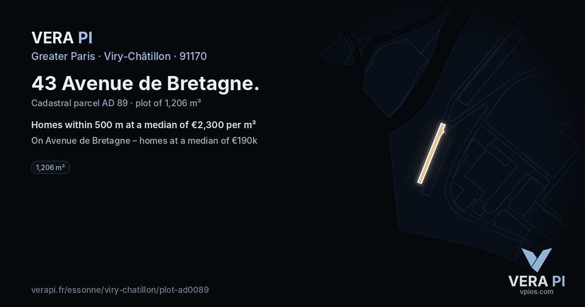 43 Avenue de Bretagne, Viry-Châtillon at night – the plot lit, the parcels around coloured by the prices near them