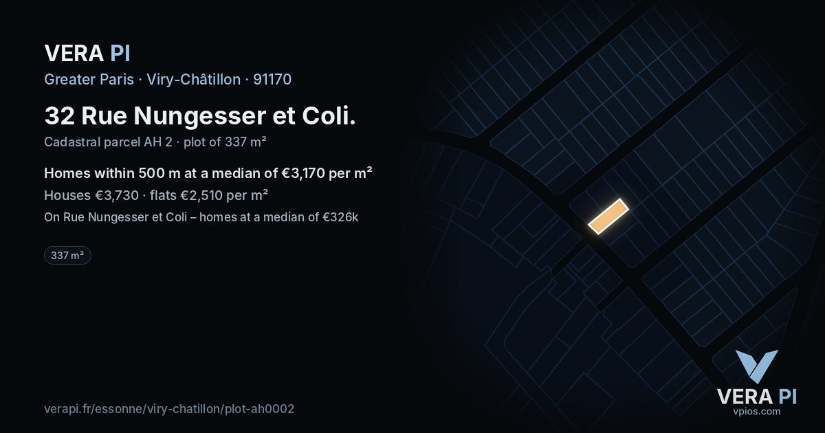 32 Rue Nungesser et Coli, Viry-Châtillon at night – the plot lit, the parcels around coloured by the prices near them