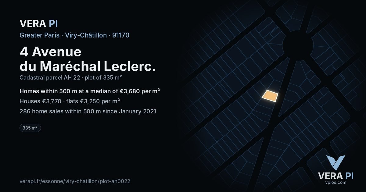4 Avenue du Maréchal Leclerc, Viry-Châtillon at night – the plot lit, the parcels around coloured by the prices near them