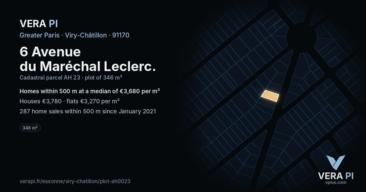 6 Avenue du Maréchal Leclerc, Viry-Châtillon at night – the plot lit, the parcels around coloured by the prices near them