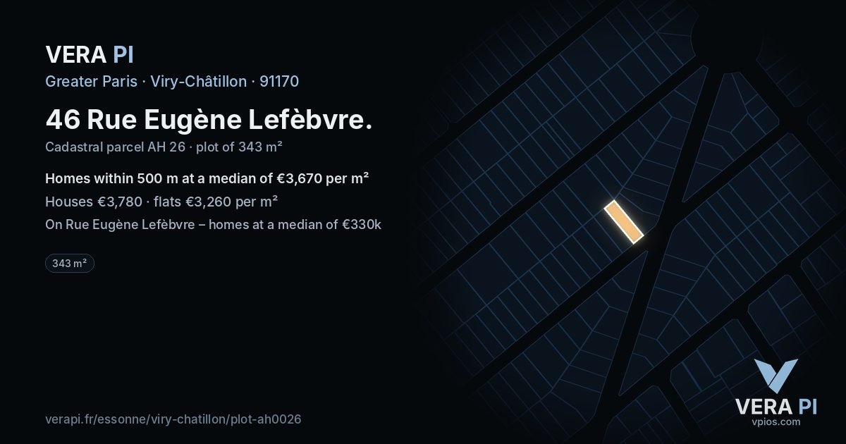 46 Rue Eugène Lefèbvre, Viry-Châtillon at night – the plot lit, the parcels around coloured by the prices near them